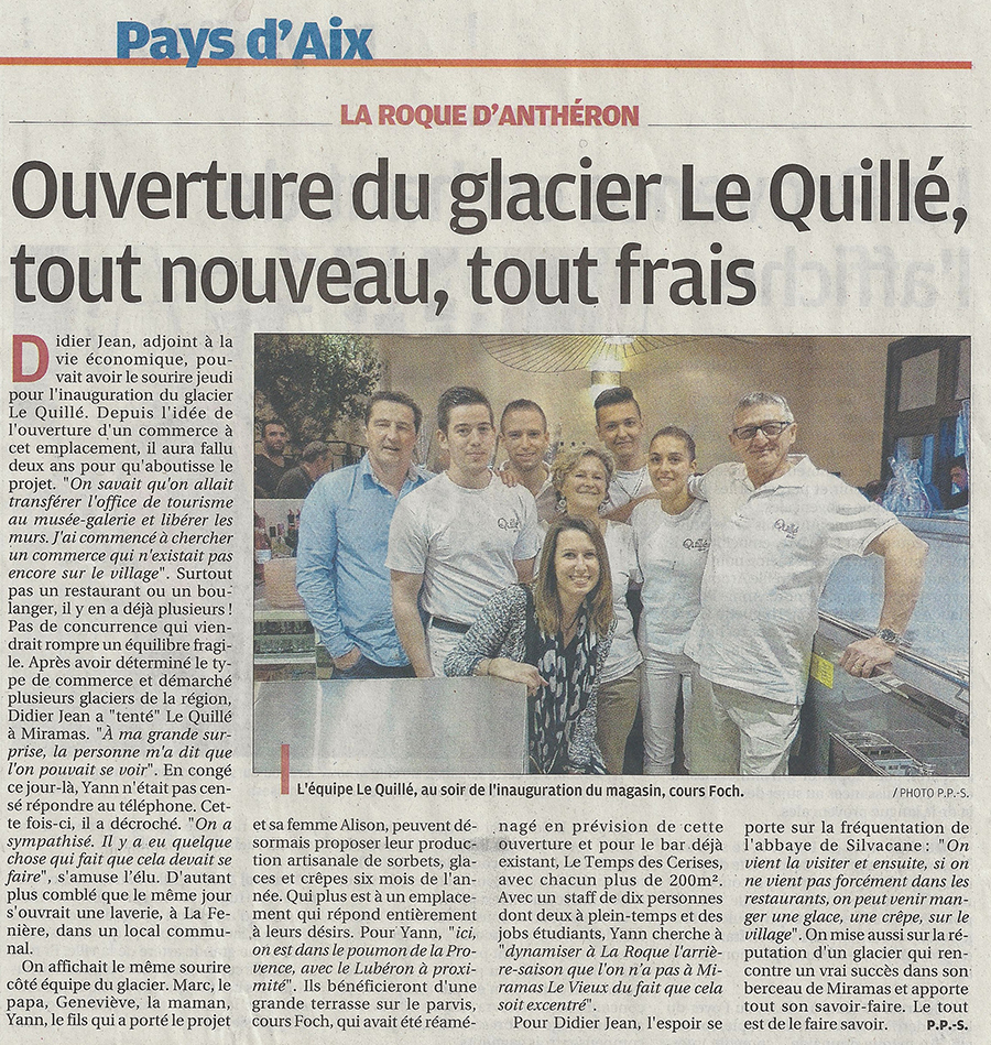 Ouverture du glacier Le Quillé, tout nouveau, tout frais