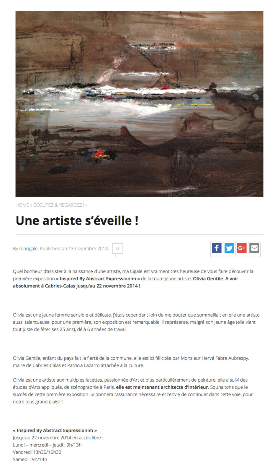 Une artiste s&rsquo;éveille !